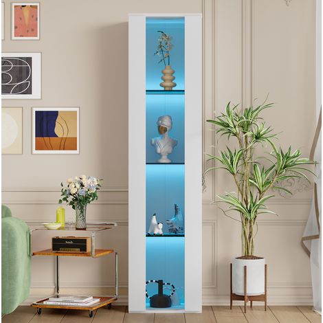 Vitrina de cristal 40 x 29 x 170 cm, LED multicolor, control APP, blanca DESVIAE (1/5)