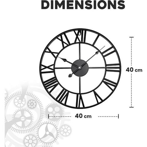 Holdfiturn Skeleton Wall Clock - 40CM Metal Vintage Large Black Round Silent Roman Numerals Hanging Battery Operated for Living Room Bedroom Kitchen Decor Cafe Hotel Office (1/4)