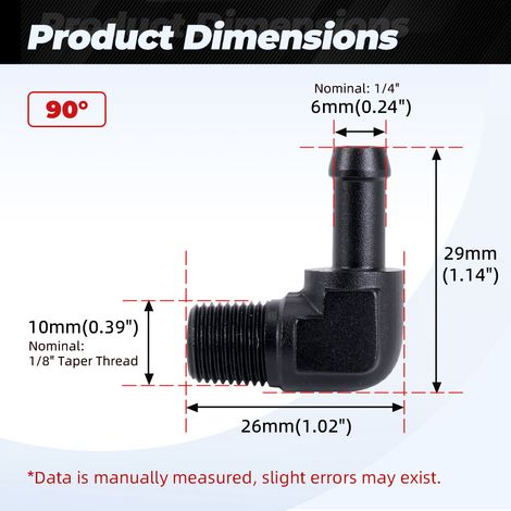 Aluminum 45°/90° hose barbed push-in oil/gas pipe reducer adapter - 1/8-1/4-90° (1/4)