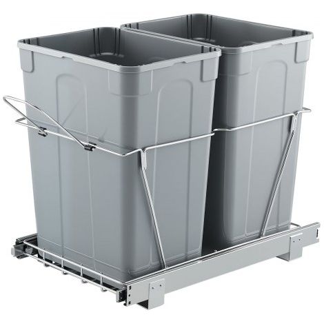 ausziehbarer Mülleimer (35 Qt + 35 Qt) für Küchenschränke, doppelter Mülleimer unter der Spüle, Müllbehälter für unter die Spüle, mit robustem Vollauszug-Schiebesystem aus Metall & Griff (1/5)