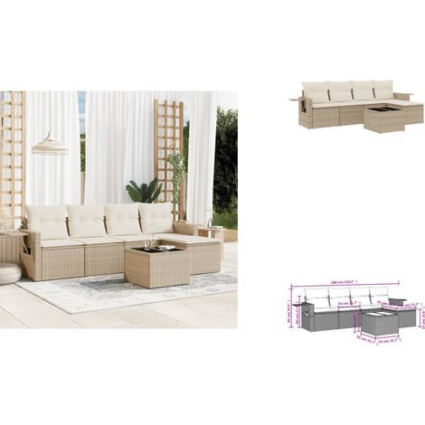 Salon de jardin avec coussins 6 pcs beige résine tressée - Ensemble Salon De Jardin - Meuble Extérieur - Jardin Design - Mobilier De Jardin - Chaise Longue (1/3)