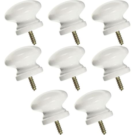 Lot de 8 Boutons de Porte Ronds en Bois Massif Blanc, Diamètre Unique, Poignées Résistantes pour Tiroirs, Armoires et Garde-robes, Bouton de Meuble Solide et Décoratif (1/5)