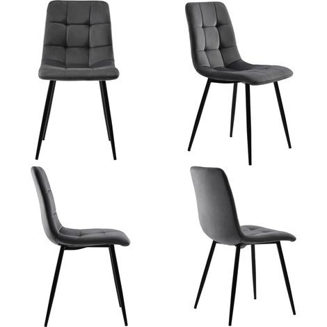 Lot de 4 chaises design gris foncé - Rembourrées velours, dossier, structure métal - Salle à manger (1/5)