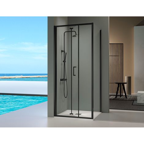 Angular de ducha Panel fijo Pared lateral: 67 - 69 cm + Puerta plegable 70  cm PRISMA Negro Pared lateral: 67 - 69 cm