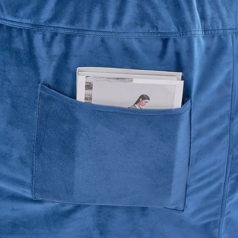 Pouf rond adulte en velours housse amovible lavable mousse haute densité poignée poche salon chambre bleu (1/5)
