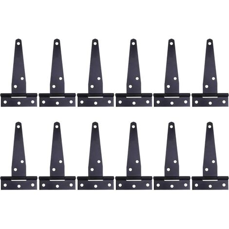 Charnières 12 pièces Charnière en t robuste noirs Charnières de portes en bois ou portes métalliques fer antirouille charnières de porte de grange (4 Pouces) (1/5)