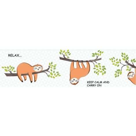 Empapelado con dibujo animales Profhome 403751 cenefa adhesiva ligeramente texturado con dibujo de animales mate naranja verde marrón gris 0,75 m2