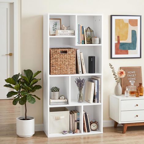Bibliothèque Étagère de Rangement à 4 Niveaux en Bois, Meuble de Rangement à 7 Cubes, 50×24×107.2 cm, Meuble Autoportant pour Salon, Chambre, Bureau à Domicile, Blanc (1/5)