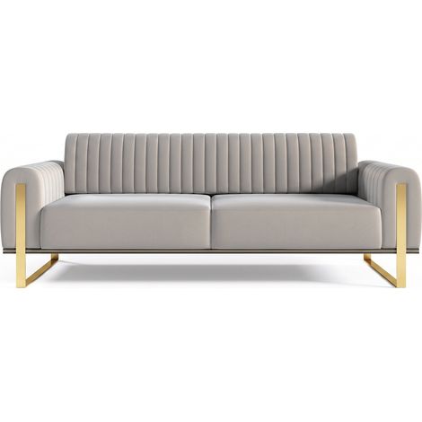 Selsey Parissa - Schlafsofa, Samt Hellgrau goldene Füße, 228 cm (1/5)