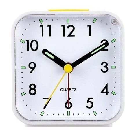 Silent analog alarm clock with no ticking, gentle wake-up, audible beeps, volume increase, snooze and light functions, battery operated, easy setting, white - READCLY (1/4)