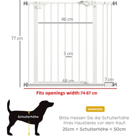 Barrière escalier canine blanc métal plastique ajustable 74-87cm avec rallonges sans perçage, grille de sécurité anti-évasion maison (1/5)