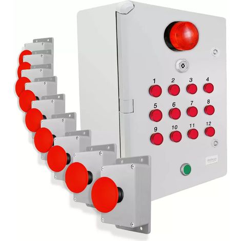 Système identification alerte sans-fil 300m - 9 boutons coup de poing / Sirène / Flash / LEDs / Bouton d'arrêt (DA600+)