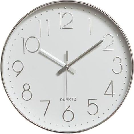 Horloge murale moderne, 30 cm de large décorative universelle silencieuse sans tic-tac intérieur quartz horloge murale ronde sans coquille pour salon cuisine bureau (argent) (1/5)