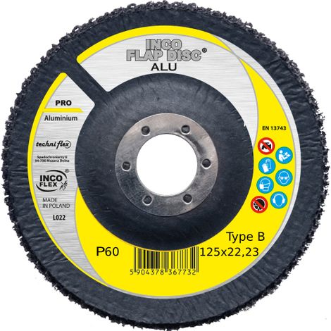 Incoflex, modello ALU PRO 125 P60, disco lamellare de, idealeper la levigatura di alluminio e metalli non ferrosi, grana P60, design a ventaglio, elevata durata, colore abrasivo marrone