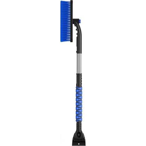Balai à neige double tête avec grattoir à glace pour voiture, brosse à neige extensible 3 en 1 et grattoir à glace pour pare-brise et vitres de voiture, manche en éponge EVA,accessoire d'hiver(bleu) (1/5)