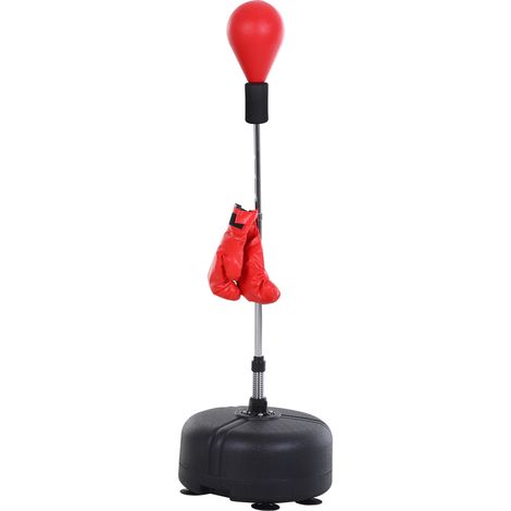 Punchingball con soporte ajustable 136-154 cm con guantes, negro y rojo (1/4)