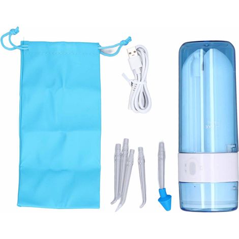Hydropulseur dentaire portable 2000 mAh, charge rapide USB, protection IPX7, 4 modes, élimine la plaque dentaire, idéal pour la maison et les voyages, bleu ciel (1/5)