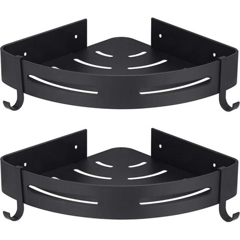 Lot de 2 étagères d'angle noires pour douche, en aluminium, sans perçage, pour salle de bain. (1/5)