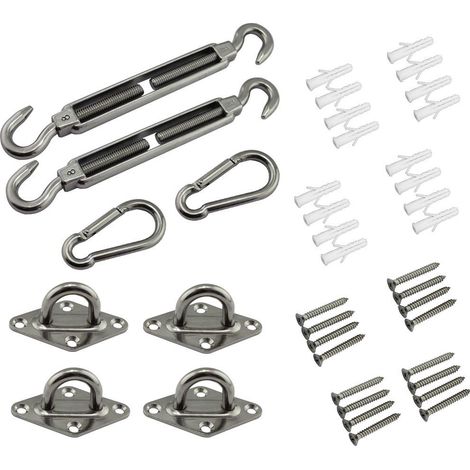 Kit de fixation pour voile d'ombrage - Acier inoxydable 304 - 15 cm (6 po) - pour l'installation de voiles d'ombrage rectangulaires et triangulaires pour terrasse et jardin. (1/5)