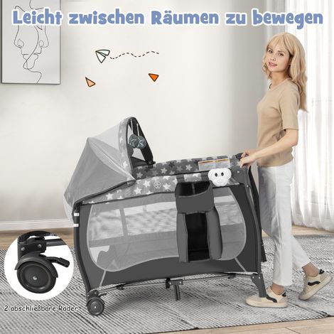 Lit bébé 5 en 1, lit portable de voyage avec matelas pliable 102 x 72 x 74 cm - gris (1/5)