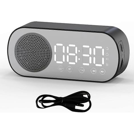 Radio-réveil Bluetooth sans fil avec double alarme et compatible carte TF, idéal pour la maison et le bureau (noir). (1/5)