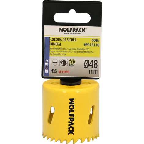 Lame bimetalliche ø 48 mm. temprate termicamente, base rinforzata. corona per legno, punta per fori in legno, acciaio, ferro, plastica, ecc. (1/4)