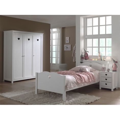Pack - Lit Enfant, Chevet & Armoire "Amori" Blanc (1/4)