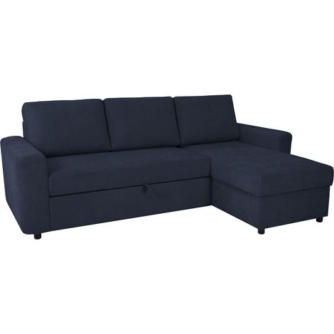 CELIA - Canapé d'angle convertible et réversible avec coffre en tissu bleu (1/5)