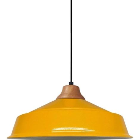 Suspension Luminaire Asletl Industrielle en Métal Jaune Peint à la Main – Lustre Vintage E27 Ø40 cm pour Salon, Chambre ou Salle à Manger