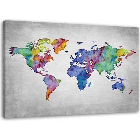 Quadro su tela, Mappa del mondo acquerello - 90x60 (1/5)