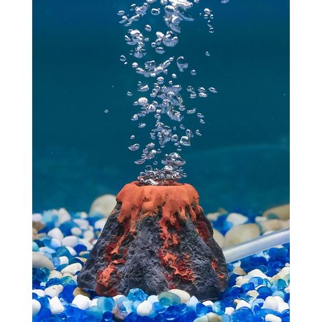 Aquarium Volcano Ornament Kit Fish Tank Decoration Mini Resin Volcanic Decor for Fish Tank Landscape Realistic Mountain with Air Stone Bubbler Airline Tubing Accessories for Oxygenation