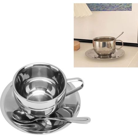 Mug à café Milan Style 180 ml en acier inoxydable 304 avec cuillère incluse (1/5)