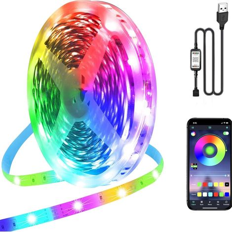 Ruban LED 10M, USB Ruban LED RGB Contrôlé par Bluetooth APP ou Télécommande, Bande LED Auto-adhésif Synchroniser avec Musique, Décoration (1/5)