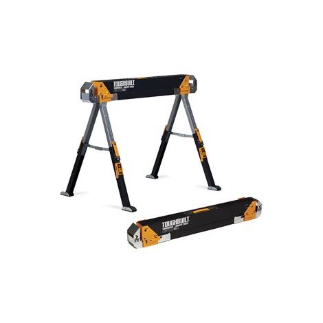 Toughbuilt – Tréteaux de travail en acier argenté – Pack de 2 – Charge maximale 1180 kg – Hauteur réglable 63 à 81 cm – Poignée intégrée (1/10)