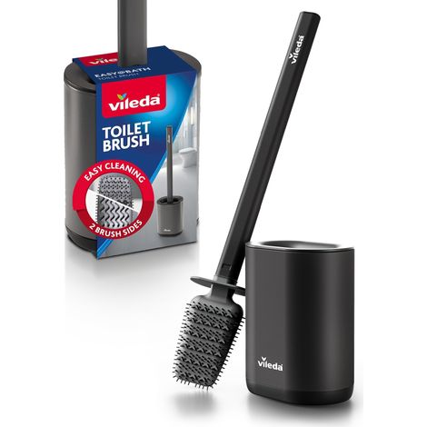 Brosse WC en Silicone Noire avec tête Flexible et poignée en Acier Inoxydable – Brosse WC avec Zones de Nettoyage 2 en 1 – Hygiénique, séchage Rapide, Inoxydable, Anti-odeurs, Durable et prête (1/5)