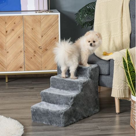 Escalera para perros de 4 peldaños 60 x 35 x 44 cm, para cama y sofá, hasta 5 kg, gris claro (1/5)