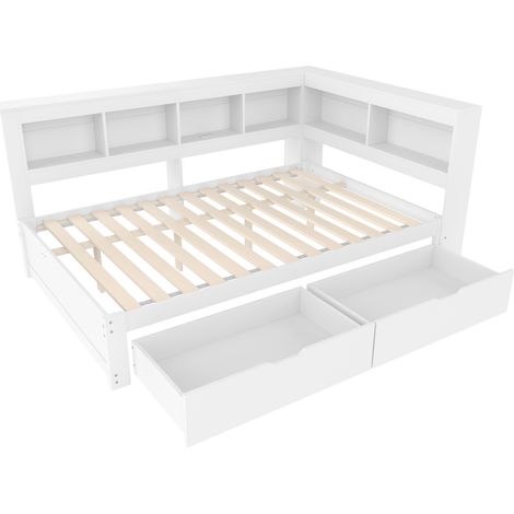 Cama de día 140 x 200 cm con 2 cajones, enchufe y 2 puertos USB, blanca (1/5)