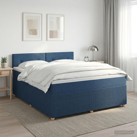 vidaXL Cama box spring con colchón con cabecera Azul 140 x 200 cm Tela (1/5)