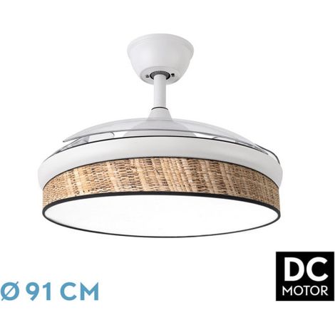 Fan DC FASHION - Fan White  con three ABS Folding Blades e Dark Canopy Diffuser  6 Velocità regolabili  3 Temperature  3 Luci  Timer e Telecomando Inclusi