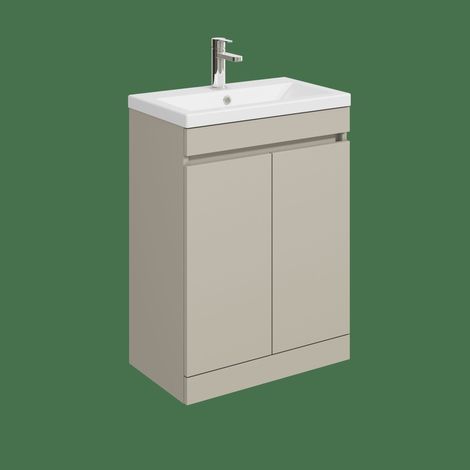 Balterley 600mm Floor Standing 2 Door Compact Unit with Ceramic Basin - Pebble Grey