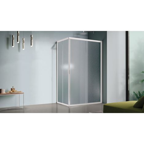 Box doccia rettangolare 70x90 cm con profili in alluminio bianco opaco e finitura pannelli stampato - America 4
