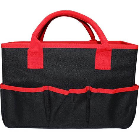 Sac de rangement robuste pour outils de jardin avec bandoulière, sac fourre-tout de jardin avec poches, sac de rangement étanche pour outils électriques, noir. (1/5)