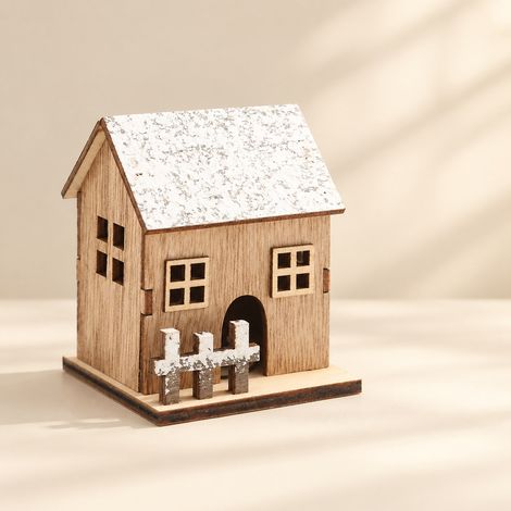 Enowelir Maison Miniature De Noël En Bois Avec Éclairage LED Et Toit Enneigé Décoration De Table Modèle A (1/4)