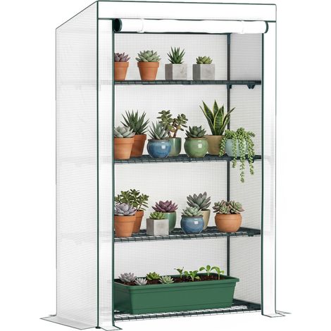 Green and White 4-Tier Mini Greenhouse in Steel for Garden (1/5)