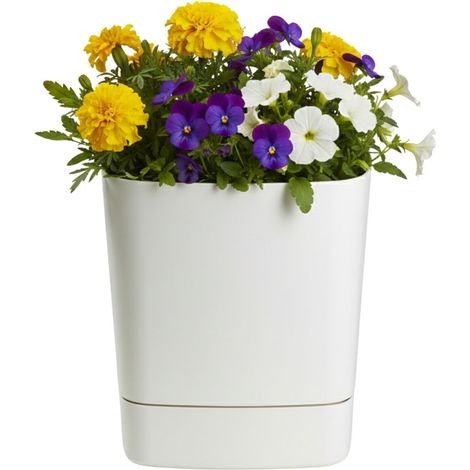 Vaso da fiori CUBI color crema riciclato con sottovaso, 25x25 cm