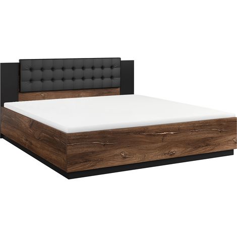 Cama 160x200 incluido somier Alec Madera oscura y Negro