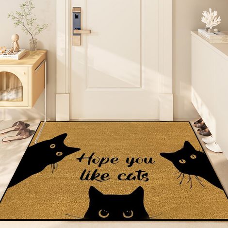 Paillasson Hi-Bye Chat en Fibre de Coco - 60x40cm - Tapis de Porte de Bienvenue, Surface Antidérapante PVC & Fibre de Coco - Entrée Maison (1/3)