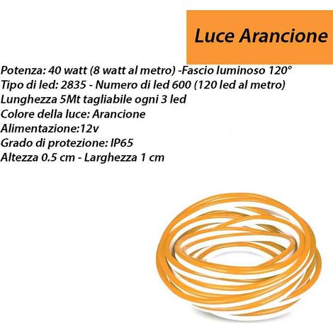 Strip led neon flex striscia curvabile modellabile 600 led decorativa 5 metri luce  arancione  ip65 waterproof (1/4)