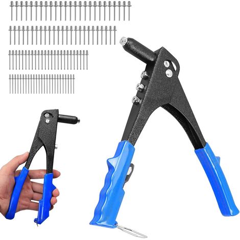 Lot de pinces à riveter avec foret HSS et 100 rivets aveugles en 4 tailles (2,4/3,2/4,0/4,8 mm), kit d'outils de rivetage pour meubles, voiture, bateau, projets de bricolage – Avec pince à rivets pop (1/5)