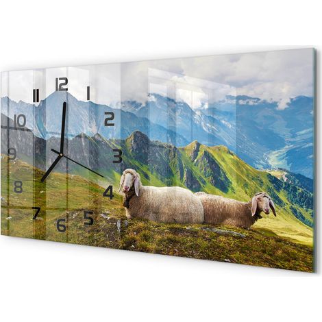 Horloge Murale Bureau 60x30 cm Verre Trempé Silencieuse Moderne Moutons dans les Alpes (1/5)